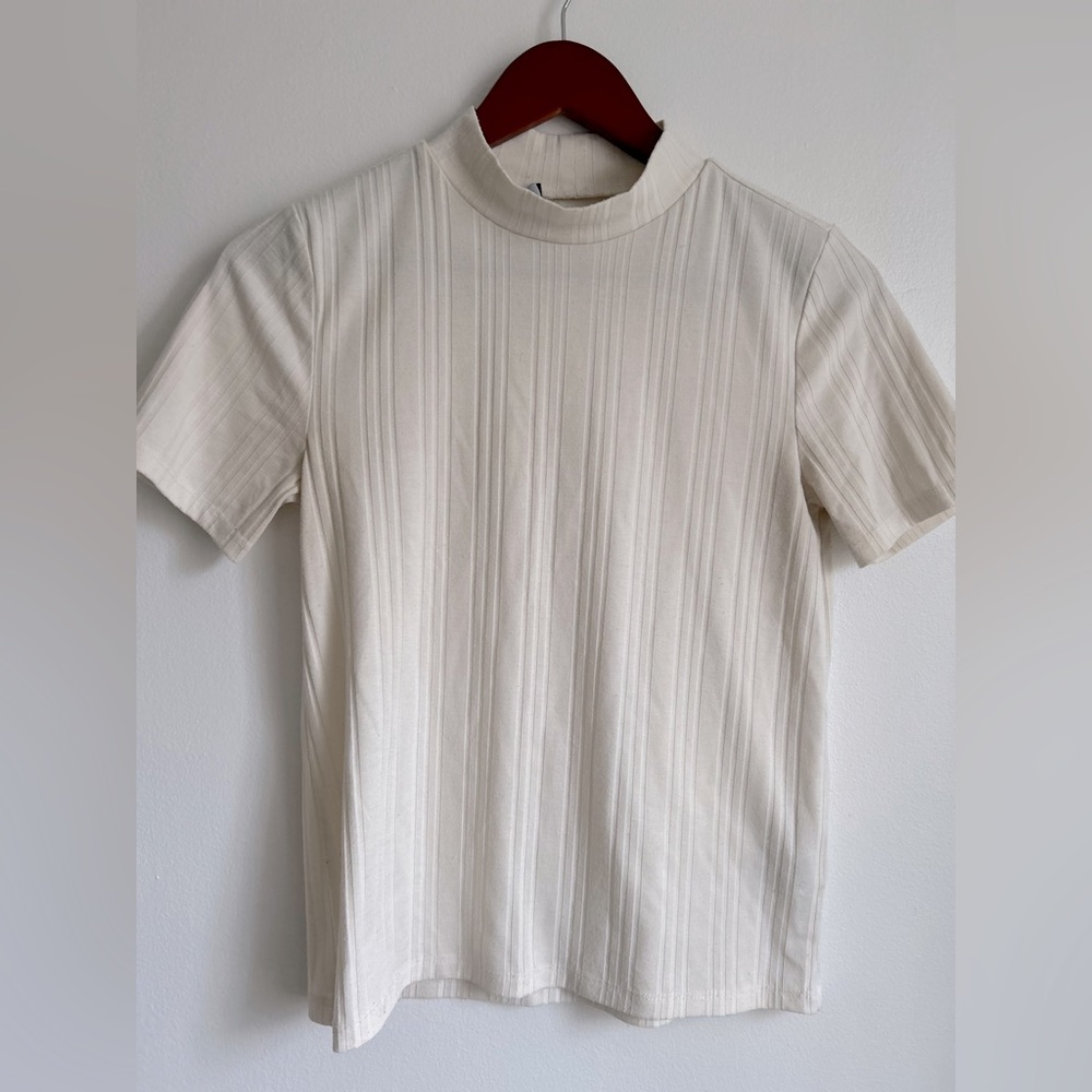 White Turtleneck Short Sleeve Shirt